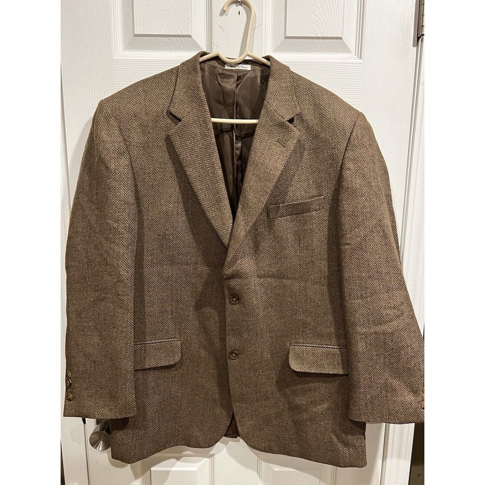44R Oleg Cassini 2-Button Wool Blazer/Sport Coat Tan/Brown Herringbone